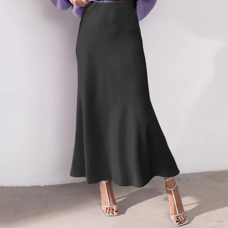 (image for) VONDA Women Bustle Skirt Fashion Elegant Overskirts Comfy Touch Solid-color Bottom Skirt Plus Size for Women