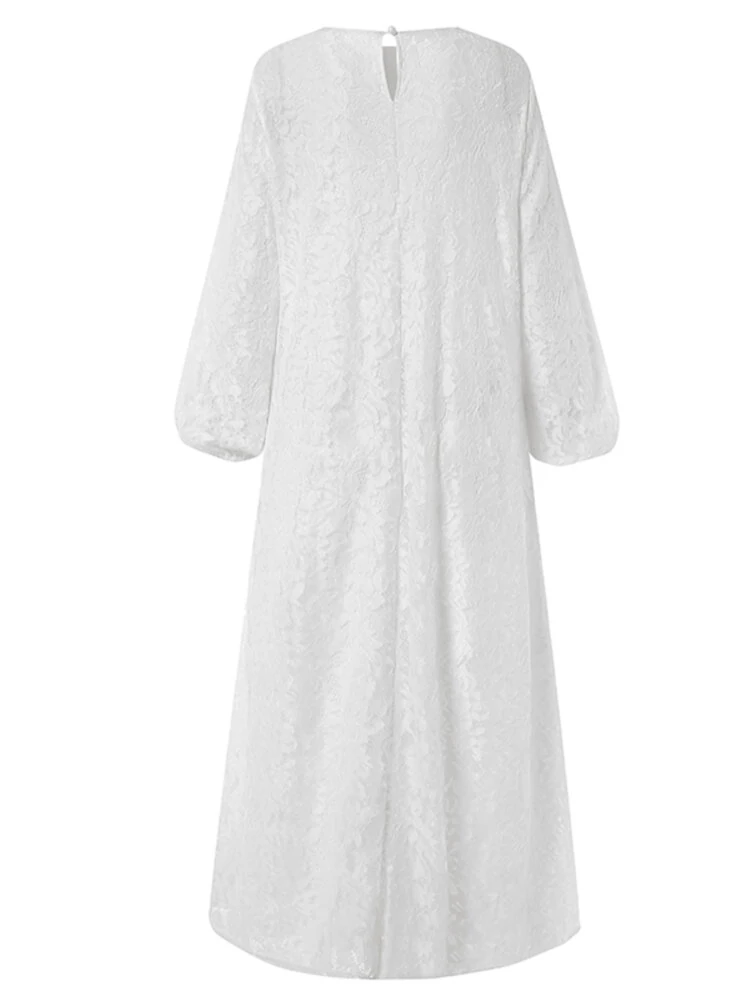 (image for) Women 100% Cotton Abaya Kaftan Lace Patchwork Casual Wedding Midi Dress