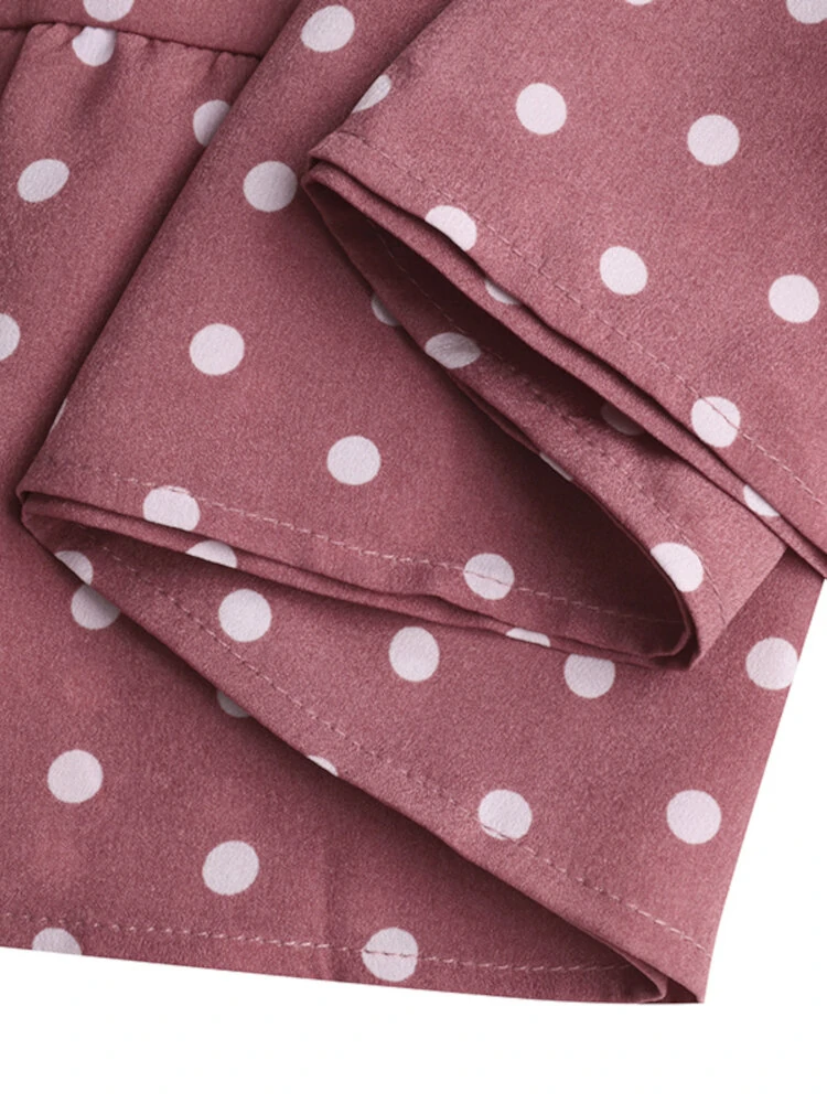 (image for) Women Puff Sleeve Daily O-Neck Spliced Dots Casual Loose Blouse