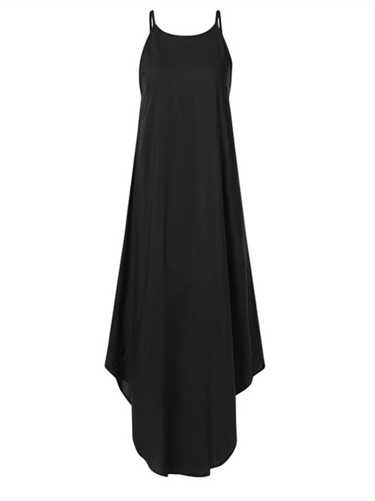 (image for) Women Sleeveless Straps High Low Hem Solid Causal Maxi Dress