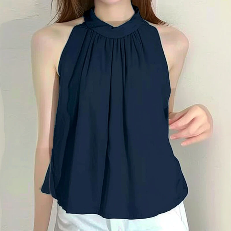 (image for) ZANZEA Elegant Style Womens Tank Vest Summer Sleeveless O-Neck Plain Casual Loose Camisoles Top