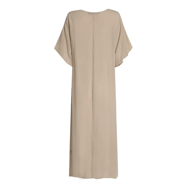(image for) ZANZEA Plus Size Women Bohemian Long Dress Short Sleeve Hollow Out Robe Kaftan Solid Beach Maxi Dress