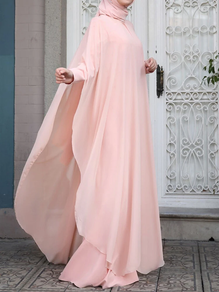 (image for) ZANZEA Plus Size Women Chiffon Kaftan Tunic Two-Piece Detachable Outside Bat Long Sleeve Maxi Dress