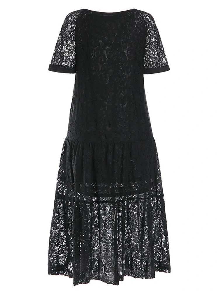 (image for) ZANZEA Plus Size Women Lace Long Dress Cold Shoulder Long Lace Croceht Hollow Out Bohemian Maxi Dress For Women