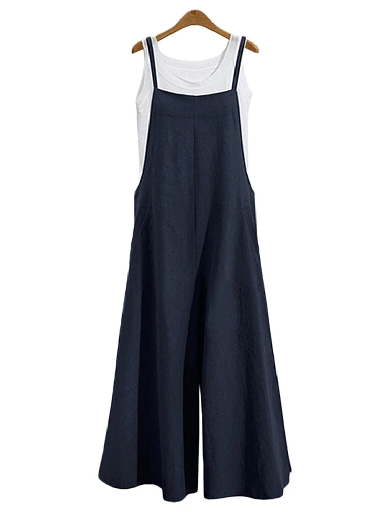 (image for) ZANZEA Plus Size Women Overalls Bib Pants Loose Pockets Jumpsuit