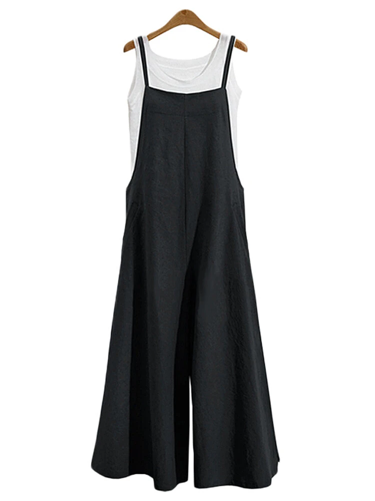(image for) ZANZEA Plus Size Women Overalls Bib Pants Loose Pockets Jumpsuit