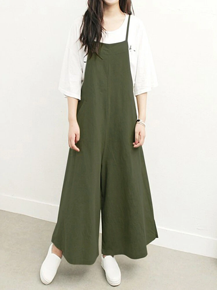 (image for) ZANZEA Plus Size Women Overalls Bib Pants Loose Pockets Jumpsuit
