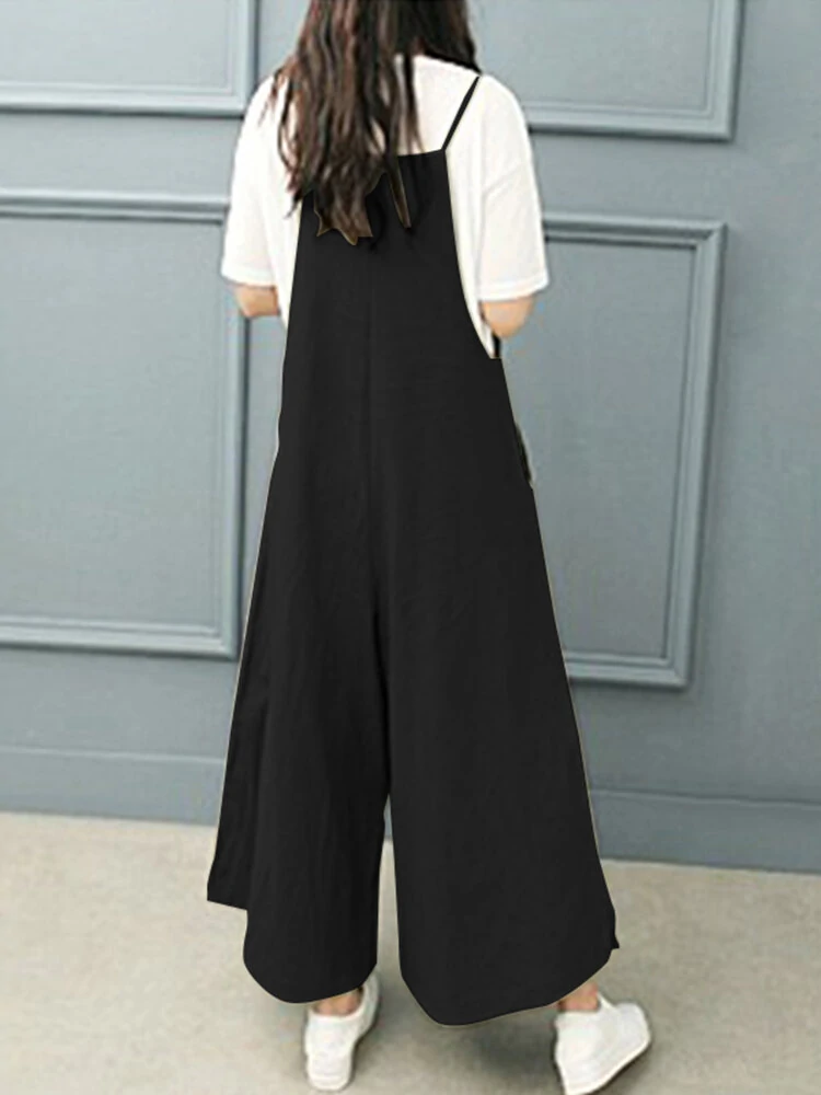 (image for) ZANZEA Plus Size Women Overalls Bib Pants Loose Pockets Jumpsuit