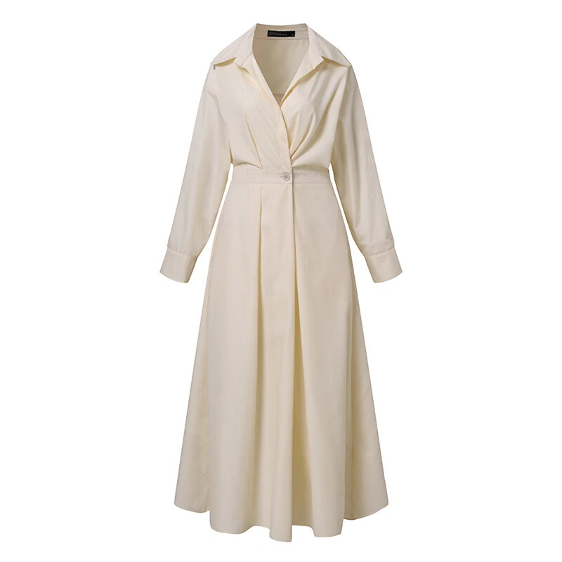 (image for) ZANZEA Women Fashion Autumn Sundress Elegant Women Lapel Neck Long Sleeve Solid OL Vestidos Robe Femme Long Shirt Dress Oversized
