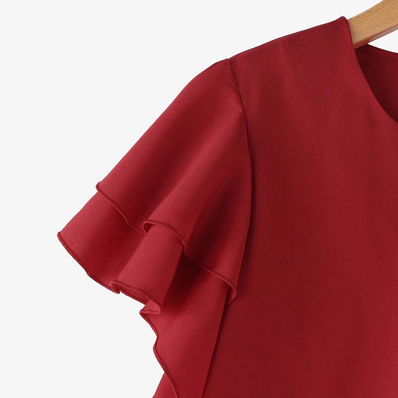 (image for) ZANZEA Women Fashion Short Sleeve Ruffles Blouse Elegant Office OL Shirt Casual O Neck Solid Tops
