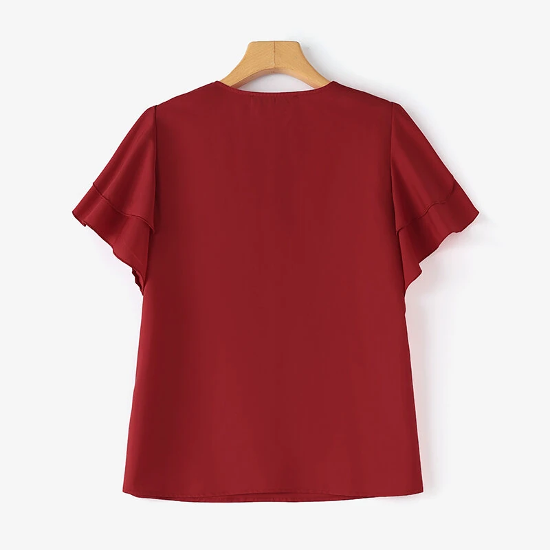 (image for) ZANZEA Women Fashion Short Sleeve Ruffles Blouse Elegant Office OL Shirt Casual O Neck Solid Tops