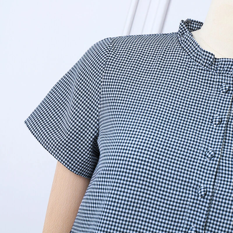 (image for) ZANZEA Women Loose Patchwork Check Floral Dress Stylish Short Sleeve Pleated Crew Neck Shirt Dress for Women Plus Size