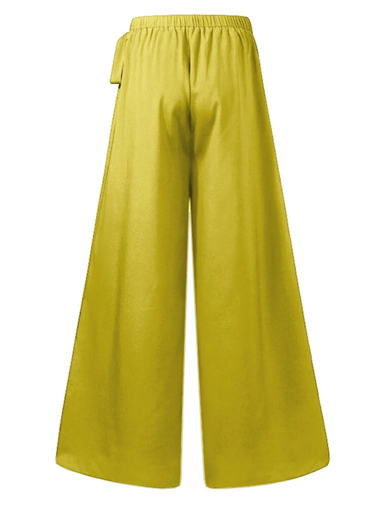 (image for) ZANZEA Women Solid Color Bowknot Pleated Loose Casual Wide Leg Pants