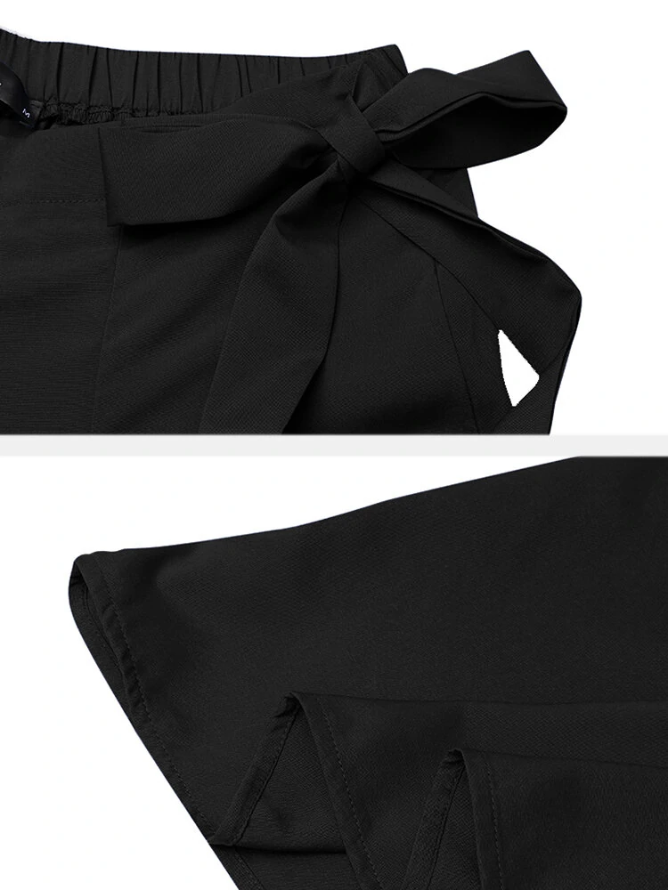 (image for) ZANZEA Women Solid Color Bowknot Pleated Loose Casual Wide Leg Pants