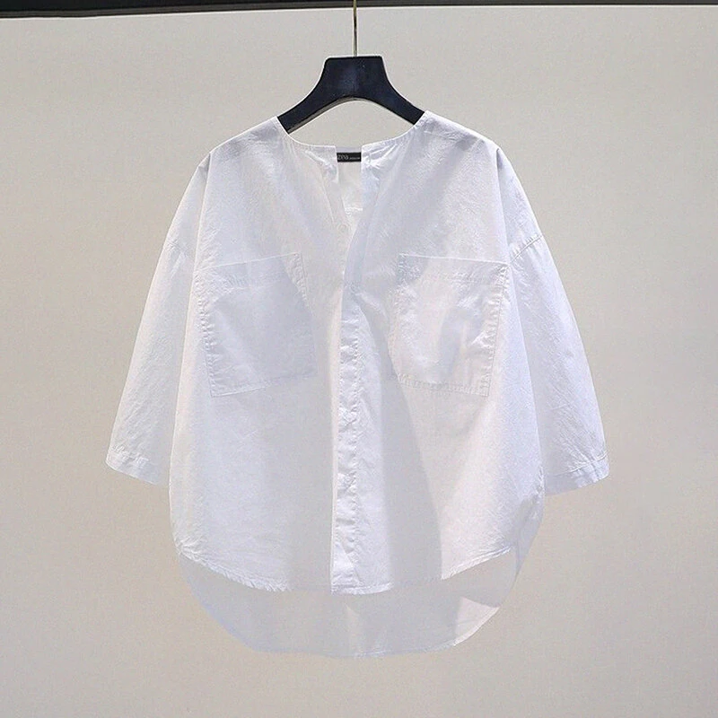 (image for) ZANZEA Womens Daily Casual Crew Neck Puff Sleeve Shirts Office Lady Button Up Solid Blouses with Pockets