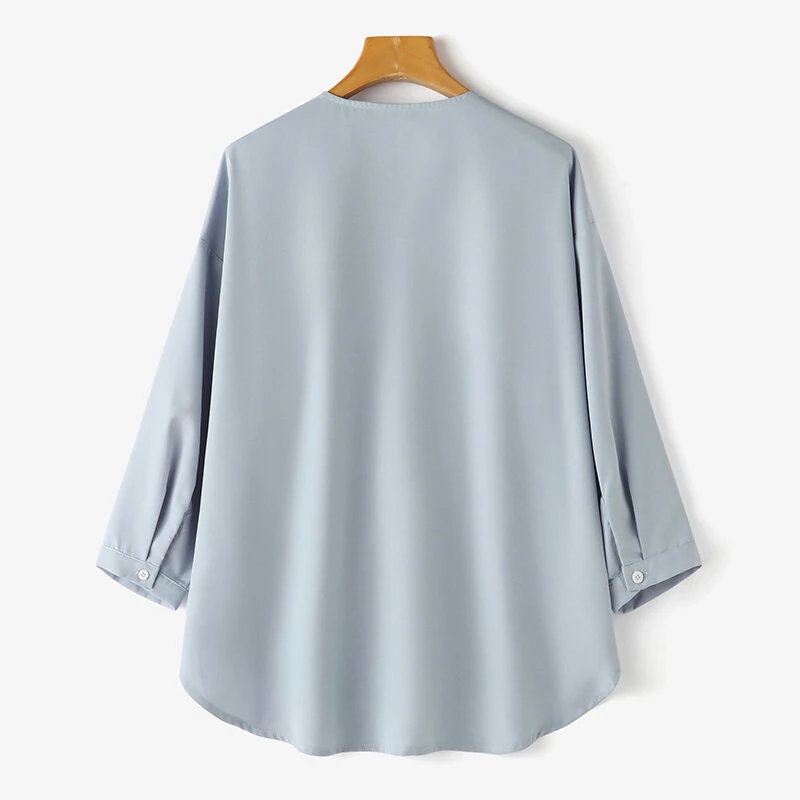 (image for) ZANZEA Womens Daily Casual Crew Neck Puff Sleeve Shirts Office Lady Button Up Solid Blouses with Pockets