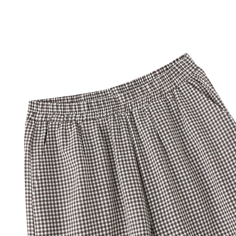 (image for) ZANZEA Womens Geometric Printed Wide Leg Pants Vintage Elastic Waist Straight Pleated Trouser Loose Fit